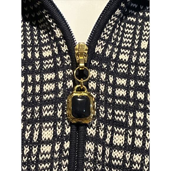 Vtg St John 2pc Skirt Suit Navy Blue Santana Knit Zip Front Jacket Size 2 Fringe - Picture 3 of 16